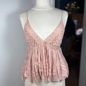 Free People NWOT Carrie Top in Silver Pink Size Large
